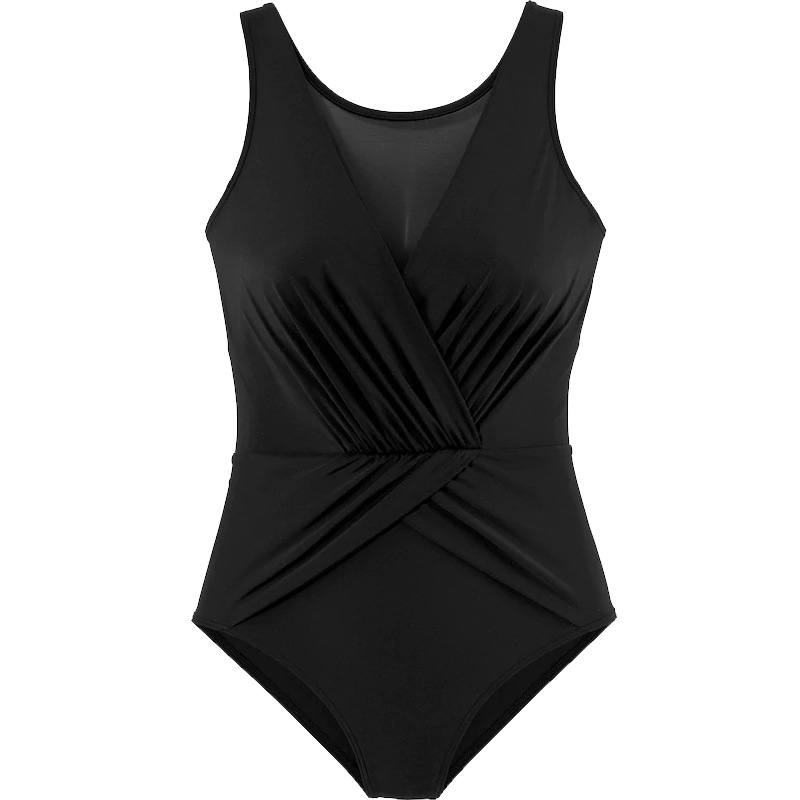 Maillot de bain triangle une pièce en maille noire plus gros maillot de bain grande taille_voghion.com