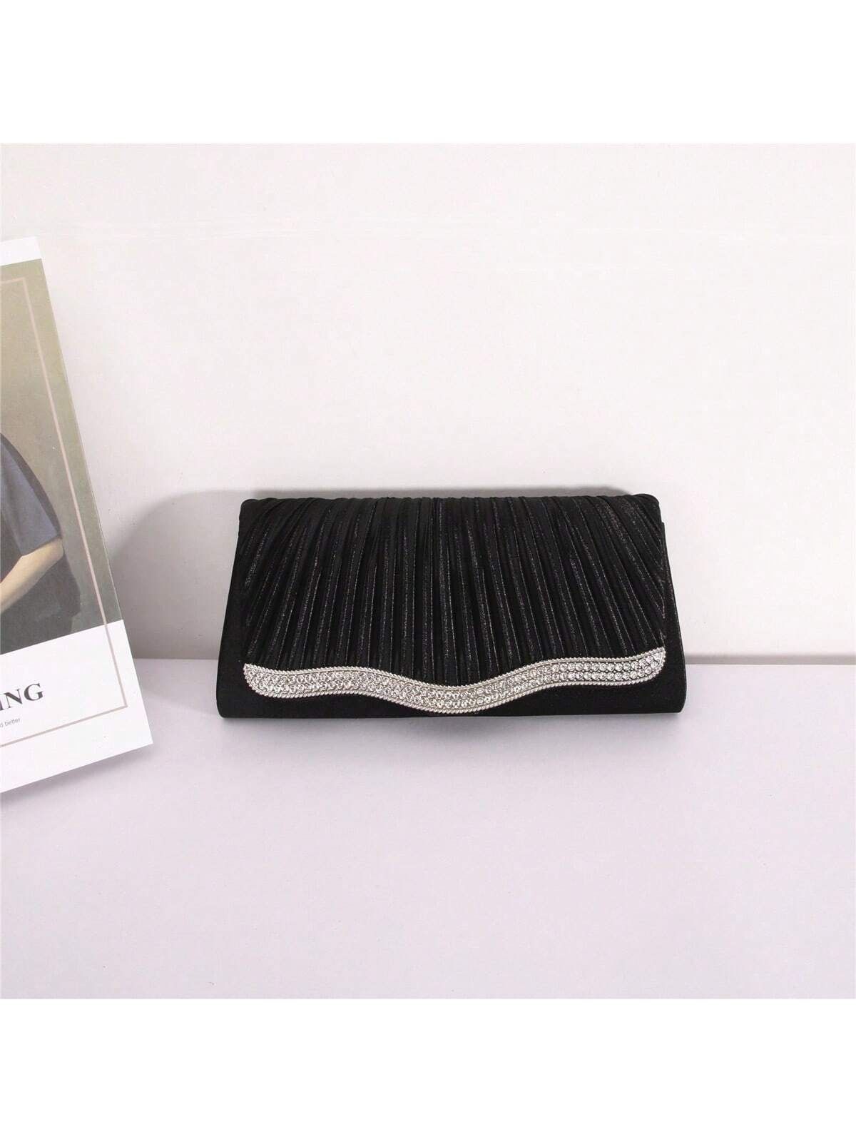 Heißer Verkauf Japanische Bankett Tasche Volltonfarbe Legierung Diamant Satin Plissee Große Kapazität Hand Gehalten Crossbody Abend Tasche_voghion.com