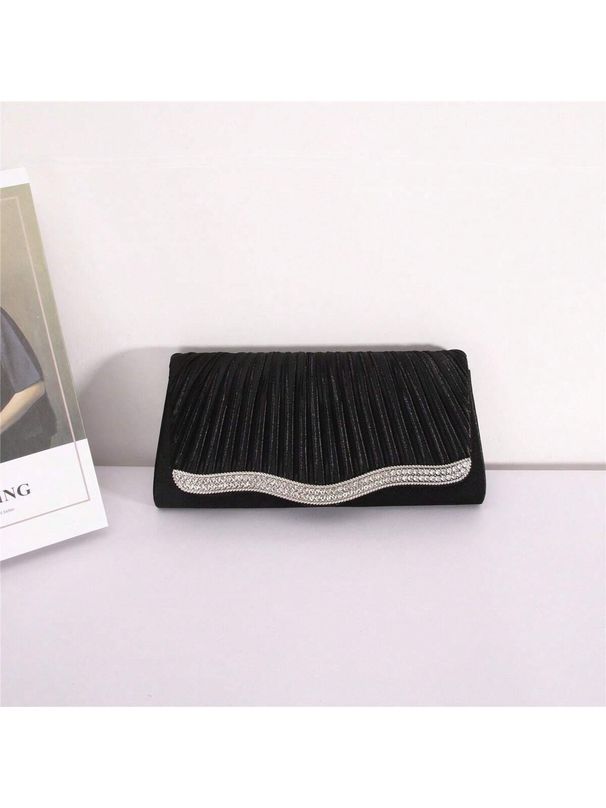 Heißer Verkauf Japanische Bankett Tasche Volltonfarbe Legierung Diamant Satin Plissee Große Kapazität Hand Gehalten Crossbody Abend Tasche_voghion.com