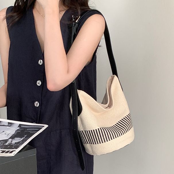 Borsa a secchiello in cotone intrecciato di precisione 2025, nuova borsa a tracolla singola da donna, primavera estate_voghion.com