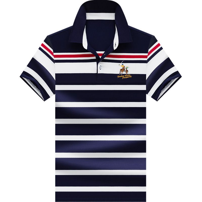 Men's Clothing Summer Paul Polo Shirt Men's Fashion Mercerized Short Sleeve T Shirt Lapel Men's Fashion Striped T Shirt_voghion.com