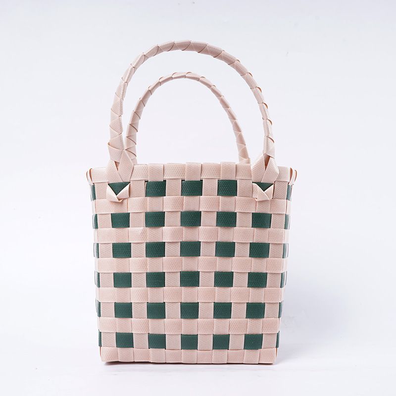 Borsa da spiaggia quadrata intrecciata in plastica colorata Ins Summer Dopamine fatta a mano in PP_voghion.com