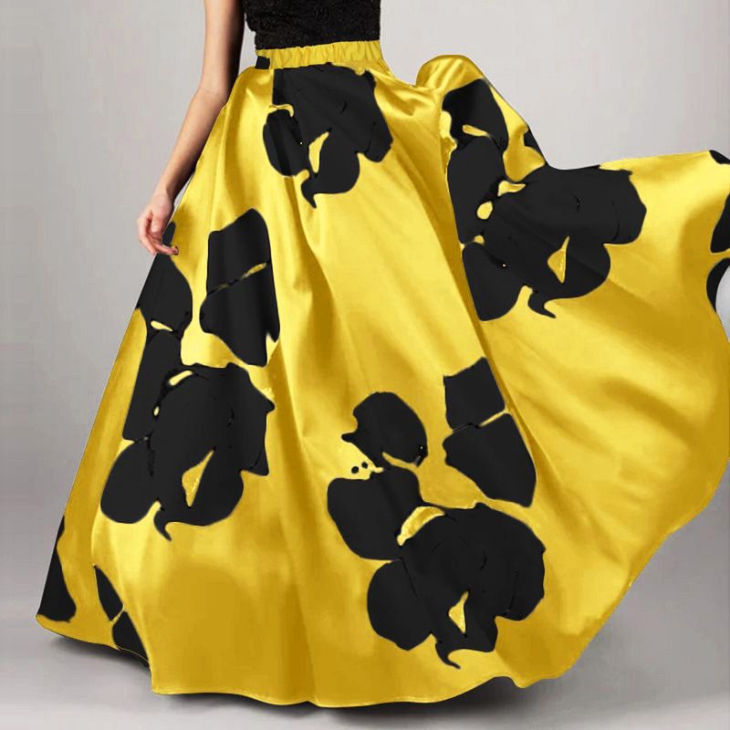 fashion flower print large size high waist half body temperament commuter skirt_voghion.com