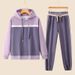 Trendy Hooded Lounge Set For Teens – Soft Cotton-Polyester Mix, Color-Block Design (M-4XL, 4 Elegant Shades)_voghion.com