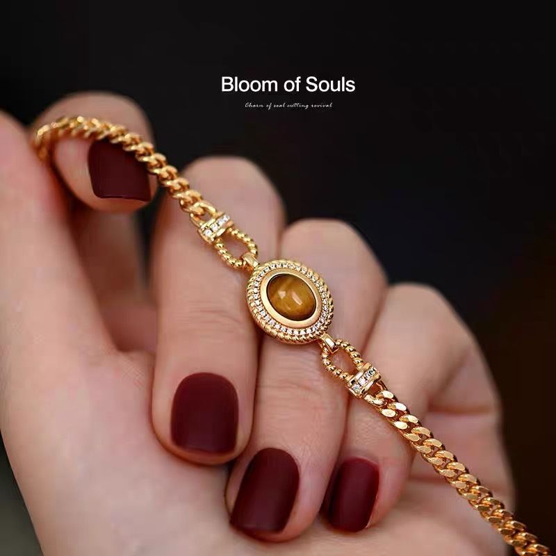 "Xinghe Jianshu" Design Pure Silver Tiger Eye Stone Bracelet High-end French Handmade Exquisite_voghion.com