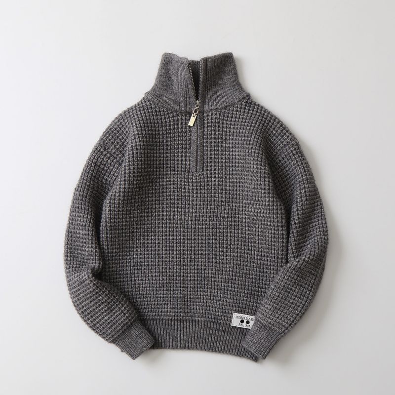 Pullover aus Lammwolle mit halbem Reißverschluss für Mutter und Kind – weicher und warmer Winterpullover für große Kinder (ab 8 Jahren), klassische Unifarben (Creme, Kaffee, Grau, Marineblau)​_voghion.com