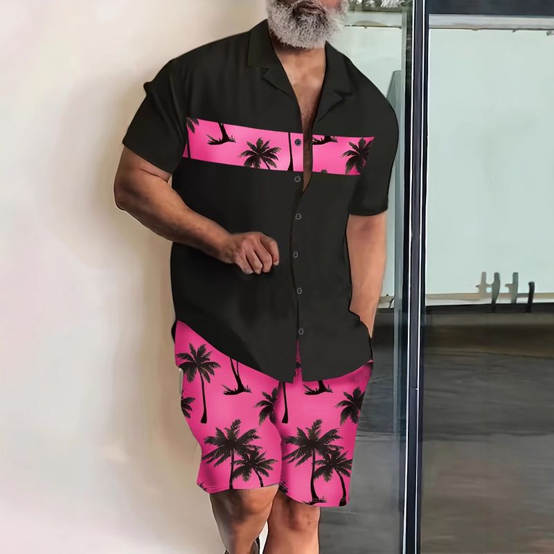 2025 Frühjahr/Sommer Hawaiian Beach Style Bedrucktes Hemd Kurzarm Shorts Herren-Set_voghion.com