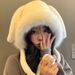 Cute White Rabbit Ears Plush Hat For Women Autumn And Winter Small Ear Protection Warm Hat Large Head Circumference Hat Trendy_voghion.com