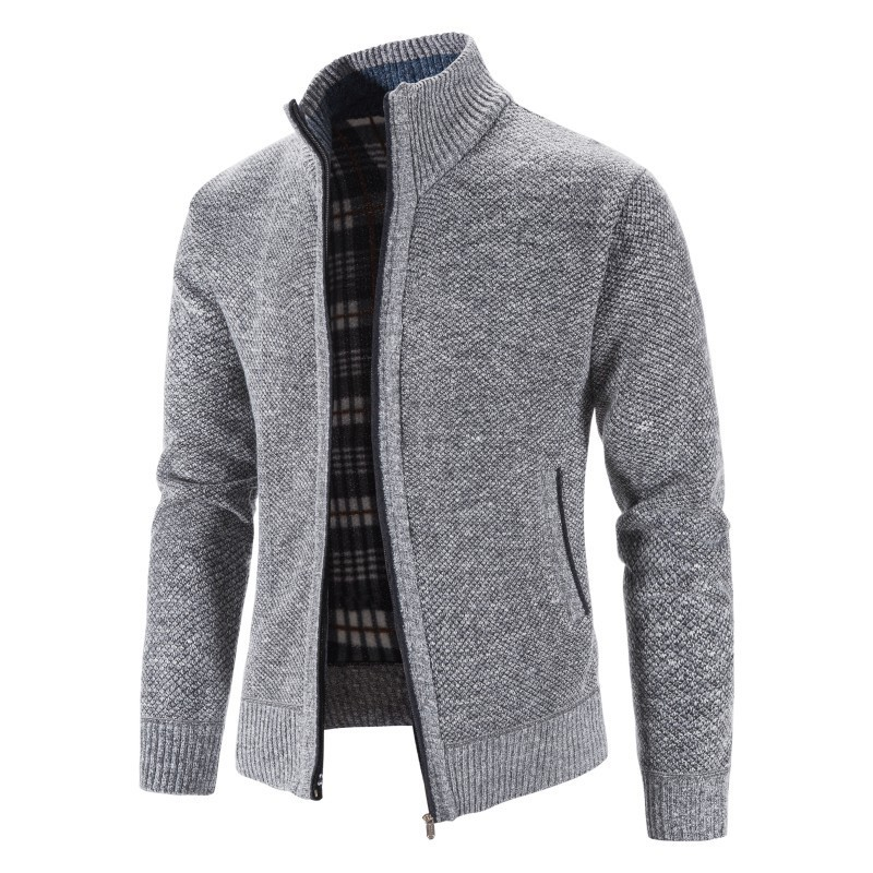 Maglieria casual da uomo in pile e maglione ispessito di grandi dimensioni con colletto alla coreana e cardigan_voghion.com