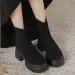 2024 Women's Martin Boots: High-Heel Suede Skinny Boots, Thick Sole, Height Boosting, Minimalist Design, Black/Apricot,_voghion.com