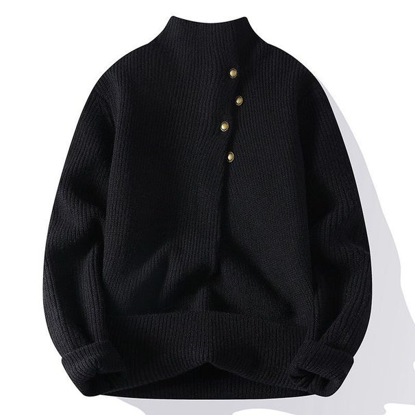 Pull coréen-japonais à col roulé mi-long boutonné en maille épaisse, coupe ample, pour hommes et femmes_voghion.com