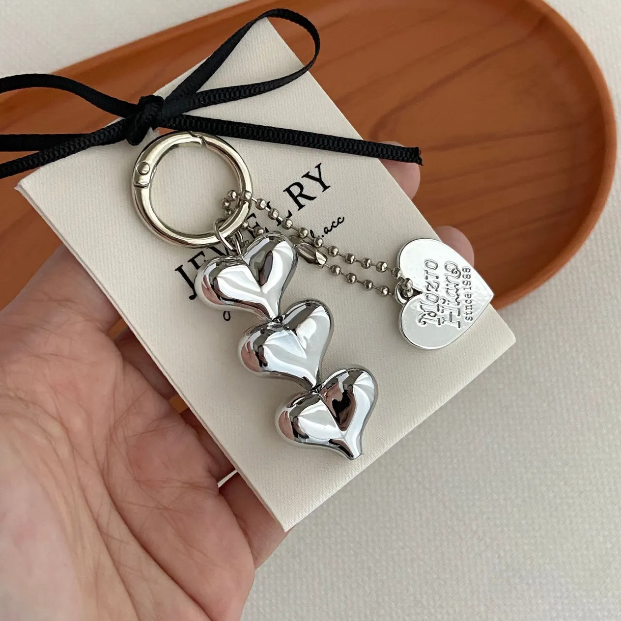 Pendentif en forme de cœur en argent INS Design, accessoire de décoration pour sac à main, téléphone, porte-clés personnalisé_voghion.com