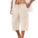 Abbigliamento maschile in cotone e lino, casual, multitasche, pantaloncini da spiaggia, tinta unita, larghi_voghion.com