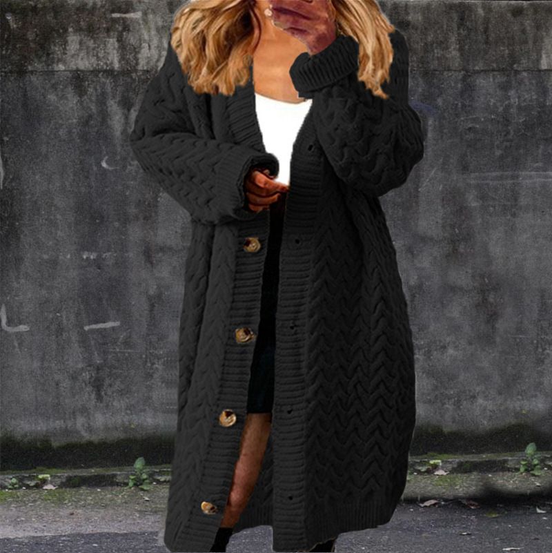 Cappotto maglione da donna cardigan a maglia larga con bottoni twist di media lunghezza_voghion.com
