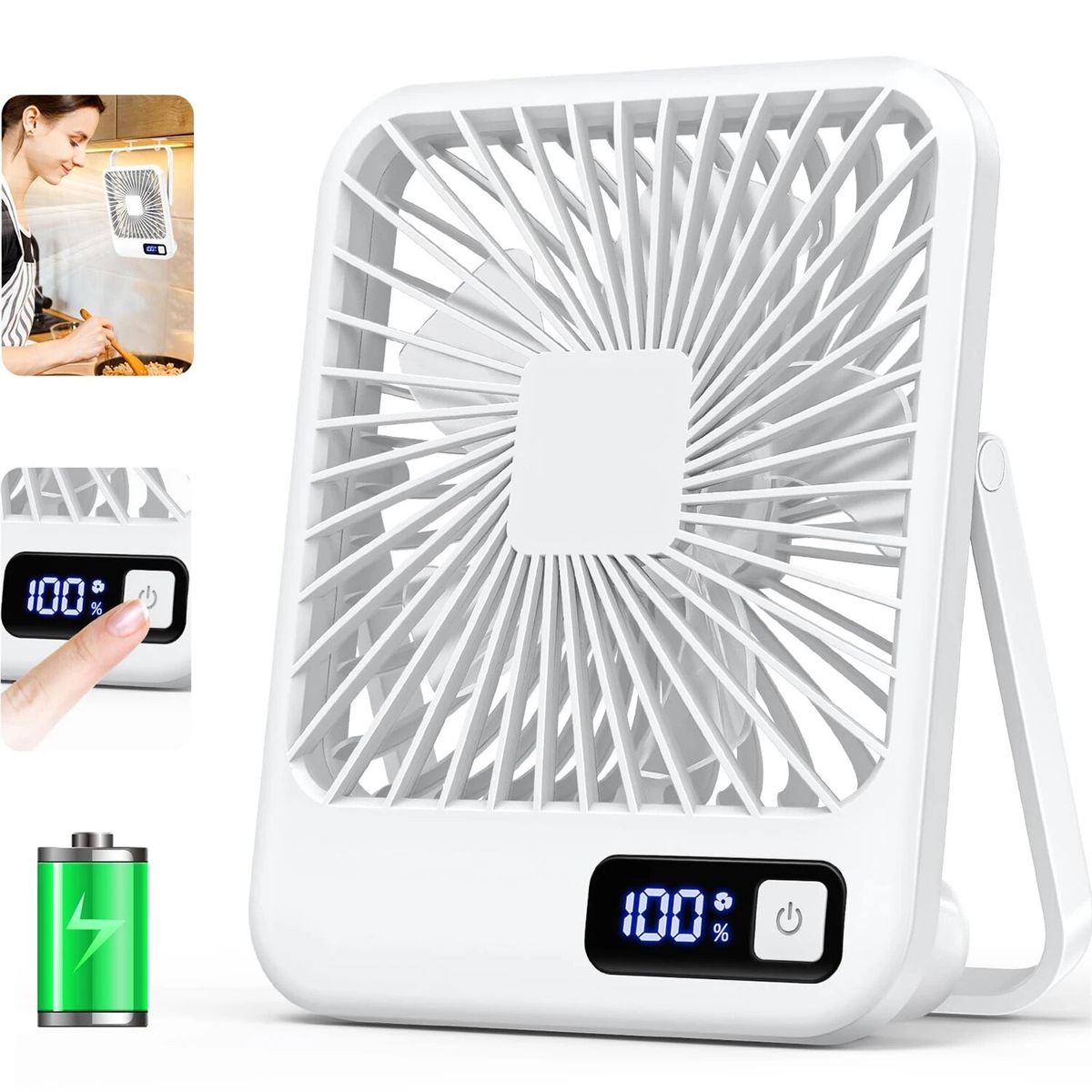 Tragbarer, wiederaufladbarer USB-Lüfter für den Schreibtisch, 180 ° 5-Gang-Tischventilator mit ultraleiser Leistungsanzeige, neigbarer, klappbarer persönlicher_voghion.com