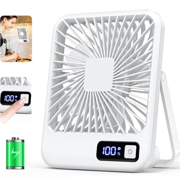 Tragbarer, wiederaufladbarer USB-Lüfter für den Schreibtisch, 180 ° 5-Gang-Tischventilator mit ultraleiser Leistungsanzeige, neigbarer, klappbarer persönlicher_voghion.com