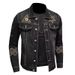 Herren Distressed Jeansjacke – Vintage Schwarzer bestickter Oversize-Mantel (M-4XL) – Retro-Streetwear für Herbst & Winter_voghion.com