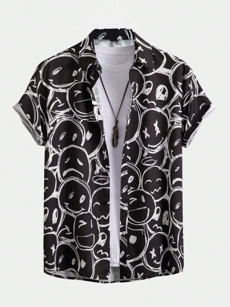 Herrenhemd Trendy Expressions Muster Top Sommermode Neue Herrenbekleidung Lässige Kurzarmknöpfe Bluse Hawaiihemden_voghion.com