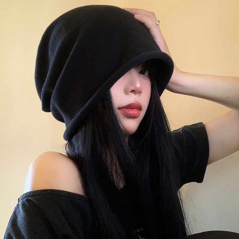 2025 Fall And Winter New Women's Hats, Fall And Winter Versatile, Large Head Circumference, Black Rolled Brim Fleece Hat,_voghion.com