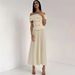 Women's Clothing Two Piece Elegant Front Button Off Shoulder Top Pleated Long Skirt Suit_voghion.com