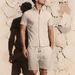 Men's Clothing Summer New Men's Solid Color Jacquard Shirt Casual Short Sleeved Shorts Two Piece Suit_voghion.com