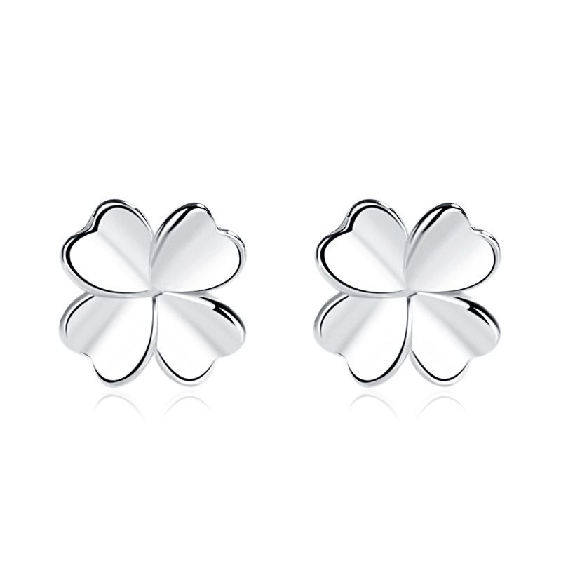 Pendientes de trébol de cuatro hojas pulidos de plata esterlina pura S999, temperamento femenino, no fáciles de alérgicos, pequeños y sencillos._voghion.com
