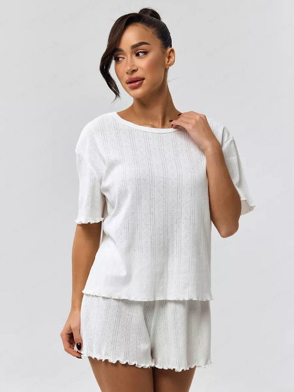 Pyjama d'été populaire pour femme, confortable, en coton, avec short à manches cinq-quarts et à pinces_voghion.com