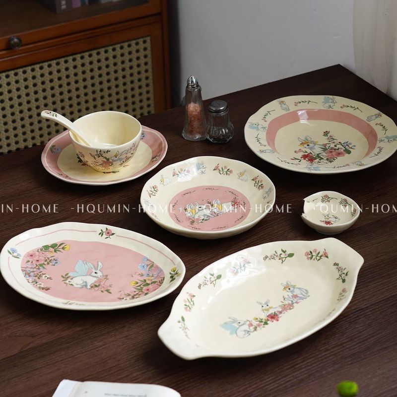 Exquisite Cute Chinese Ceramic Tableware And Set High-Value Home Rice Bowl Mug With Spoon Dish Plate_voghion.com