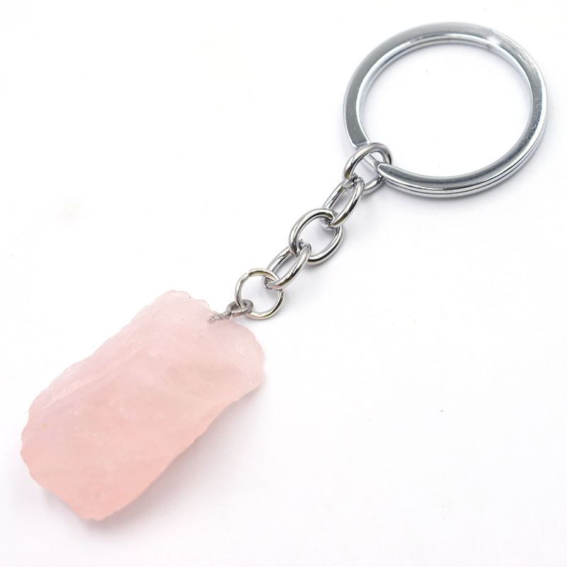 Porte-clés irrégulier en pierre brute naturelle, améthyste, œil de tigre, cristal rose, pendentif pour sac à main, bijoux_voghion.com