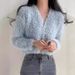 Women's V-Neck Short Cardigan Sweater Lightweight Long Sleeve Open Front Casual Knitwear For Spring & Fall_voghion.com