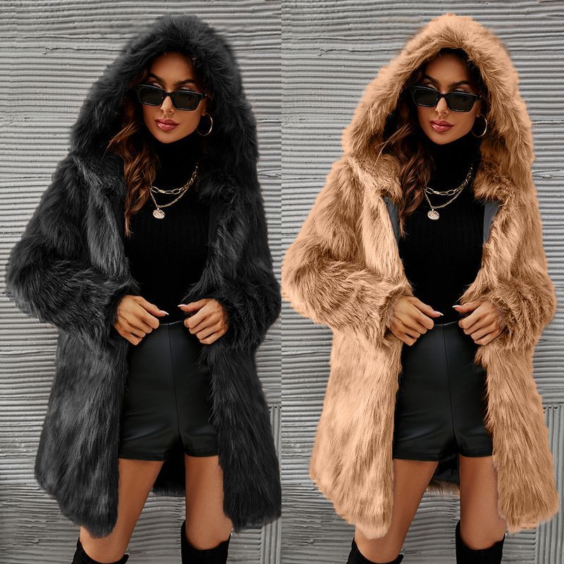 Abbigliamento donna nuovo autunno e inverno con cappuccio giacca di pelliccia di media lunghezza per le donne_voghion.com