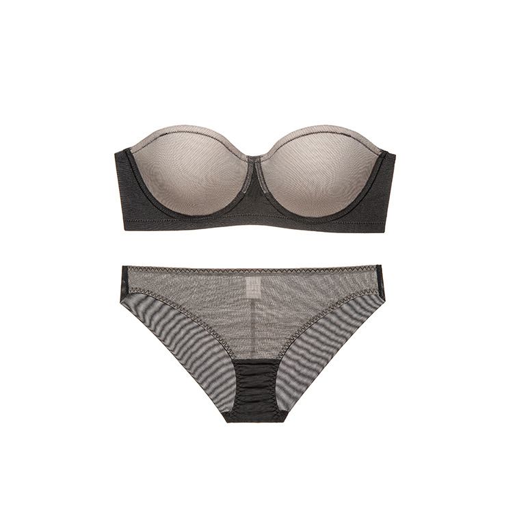 glossy seamless strapless underwear non-slip soft steel ring push-up bra wrap chest beautiful back bra set_voghion.com