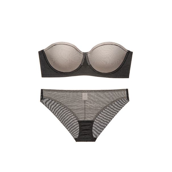 glossy seamless strapless underwear non-slip soft steel ring push-up bra wrap chest beautiful back bra set_voghion.com