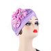 Modischer dekorativer Turban-Hut, indischer Hut, Patch-Mesh-Pullover mit drei Blumen_voghion.com