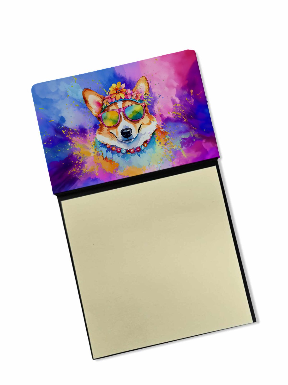 NEW Corgi Hippie Dawg Sticky Note Holder Refillable Dispenser Self-Sticky Note Pads, Memo Pads Blank Desk Accessories_voghion.com