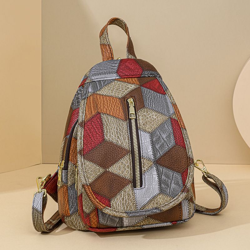 Shoulder Bag Chest Pack Chest Bag Vintage Soft Leather Splicing Color Cross-shoulder Crossbody Bag Large Capacity Fanny Pack Backpack Woman_voghion.com