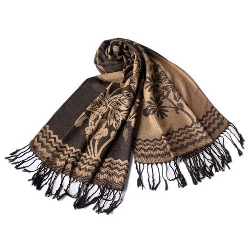 Blancho Bedding -Pa-616-5 Khaki Base Peony Flowers Patterns Exquisitely Soft Woven Pashmina/Shawl/Scarf_voghion.com
