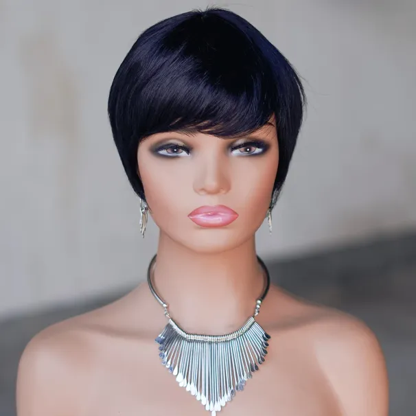 Inimese juustest parukad naistele tukkidega, 180% tihedusega, lühikesed Pixie-lõikusega, masinal valmistatud parukad_voghion.com