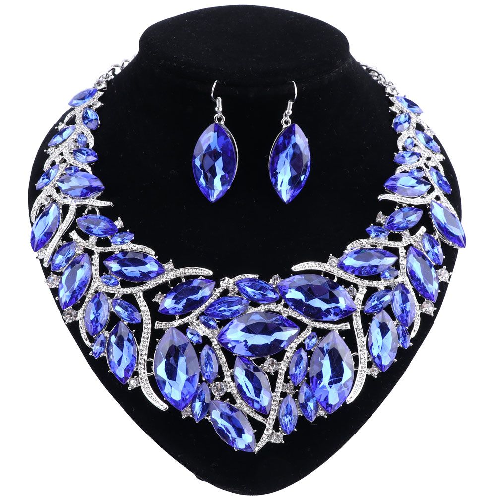 Damen-Accessoires für Hochzeit, Brautschmuck, Statement, Strass-Kristallanhänger, Halskette, Ohrring, Partyschmuck-Set_voghion.com