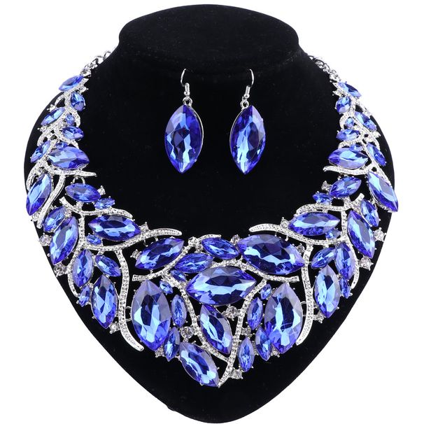 Damen-Accessoires für Hochzeit, Brautschmuck, Statement, Strass-Kristallanhänger, Halskette, Ohrring, Partyschmuck-Set_voghion.com