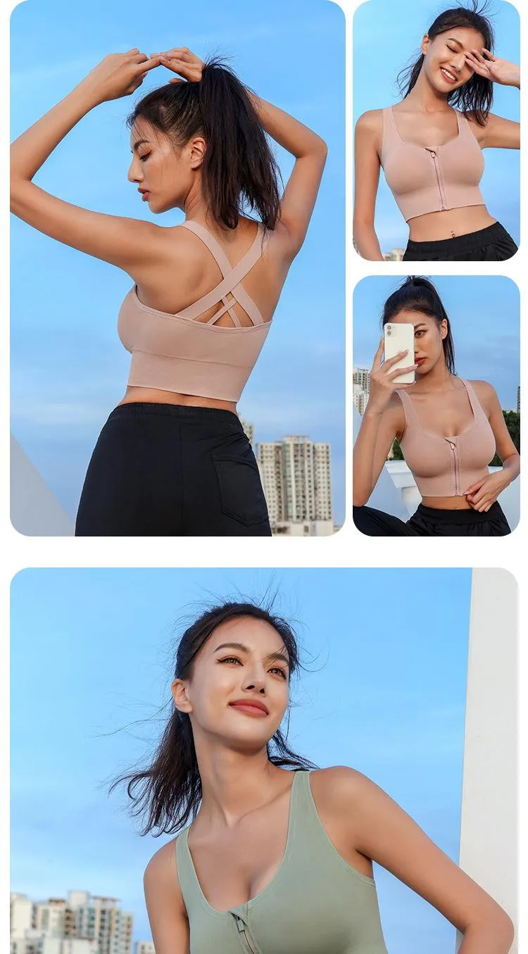 (3 daļas) Plānas plecu siksniņas ar integrētu fiksētu bļodiņu, triecienus absorbējošu krokojošu daļu, sieviešu sporta lielais U formas skaistais muguras jogas krūšturis, plāns_voghion.com