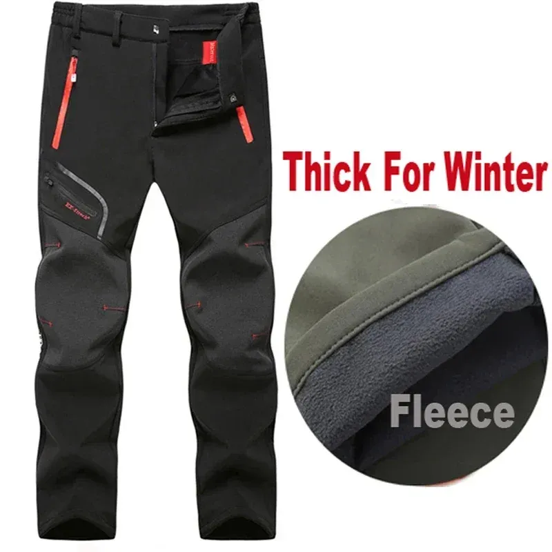 Pantaloni da uomo in pile invernale impermeabili elastici da esterno Soft Shell Campeggio Pesca Trekking Arrampicata Escursionismo Sport Viaggio Allenamento Corsa_voghion.com