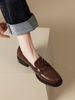 Brittiska Retro Slip-on Loafers Dam Preppy Pendlare Mångsidiga Små Äkta Läder Rund Tå Grov Klack_voghion.com