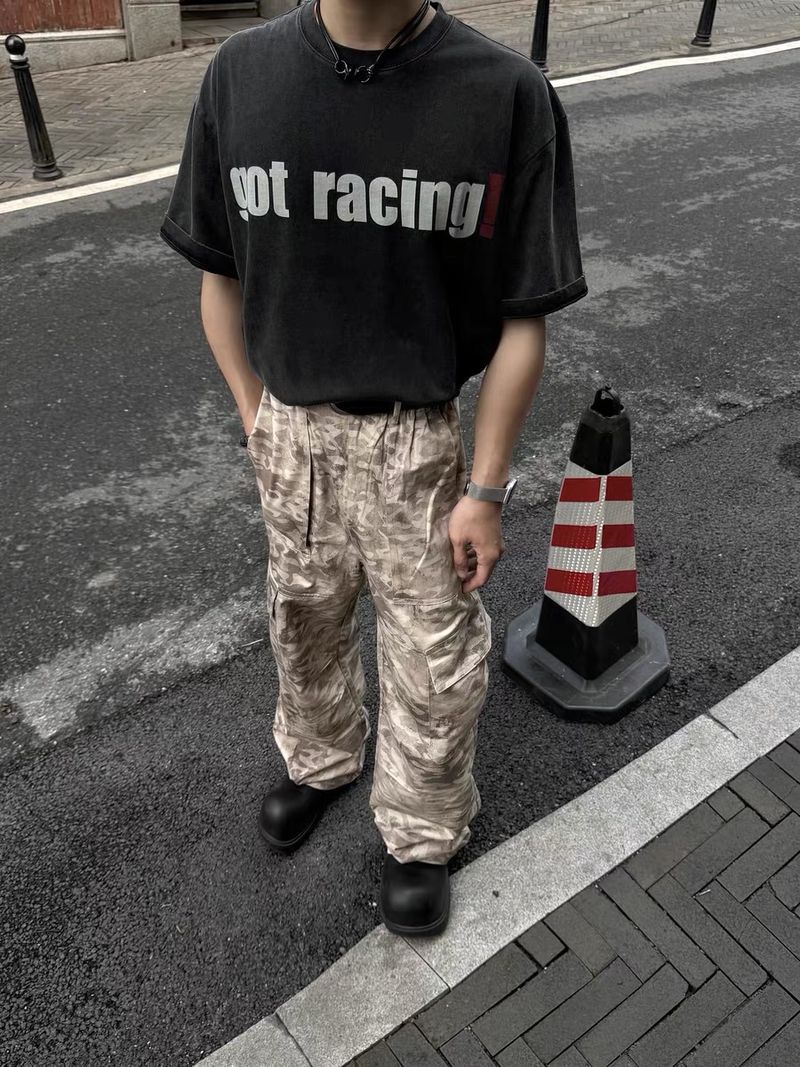 Men's Clothing High Quality Desert Camouflage Multi Pocket Overalls Retro Vintage Loose Straight Wide Leg Casual Trousers_voghion.com