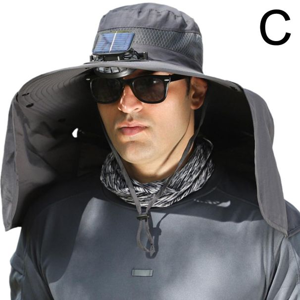 Muodikas erittäin leveälierinen UPF50+ vedenpitävä hattu aurinkoenergialla toimivalla tuulettimella kalastukseen, vaellukseen, leirintäalueelle, pään ja kaulan aurinkosuoja_voghion.com