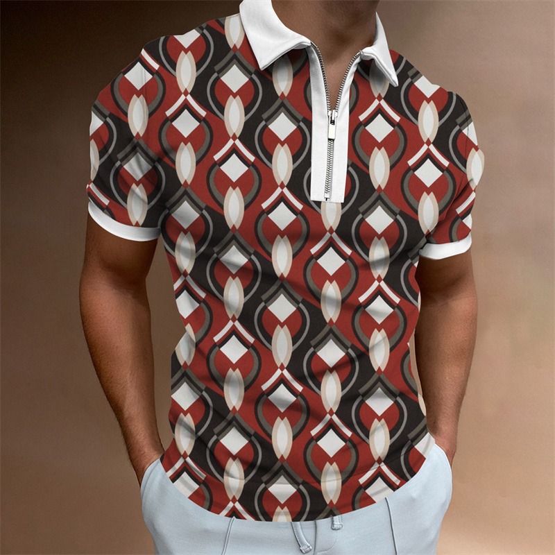Marken-Poloshirt für Herren, Sommer, kurzärmelig, 3D-gedruckt, schwarz und weiß, kariert, modisch, lässig, mit Reißverschluss, Kragen, Herren, Übergröße_voghion.com