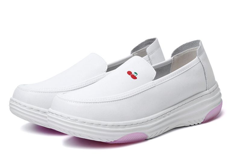 Zapatos de enfermera, zapatos de trabajo, zapatos blancos pequeños, zapatos de trabajo de cuero con suela suave, huecos y transpirables._voghion.com