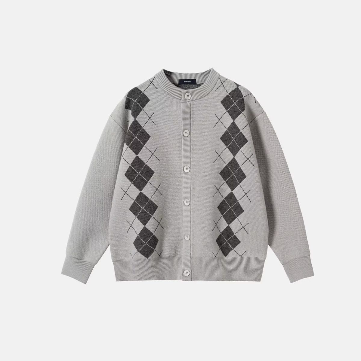 Men's Vintage Diamond Pattern Knit Cardigan Sweater - Unisex Autumn Winter Plaid Jacquard Pullover Coat With Contrast Color Design_voghion.com