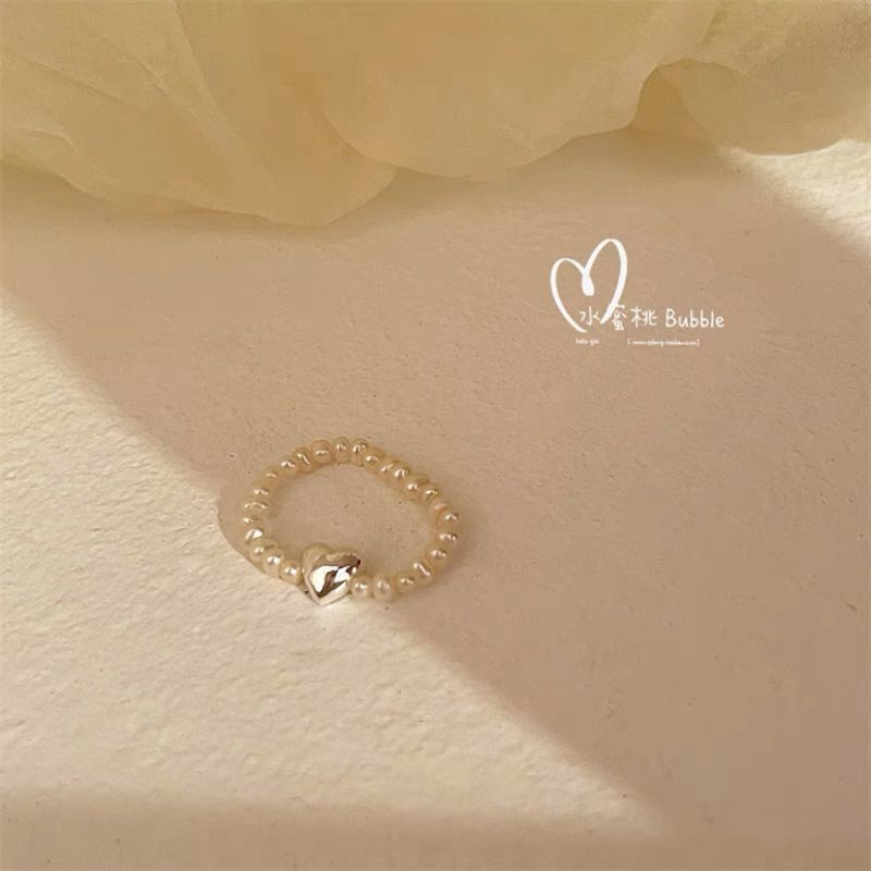 Student INS Black Heart Pearl Female Niche Design Summer Open Ring Trend 2022 New Model_voghion.com