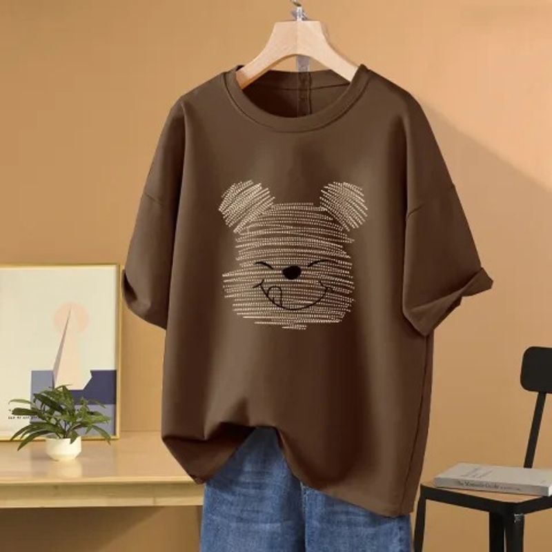Women's Clothing Oversize Short Sleeved T Shirt For Women In Summer Large Size Cartoon Bear Half Sleeved Top_voghion.com